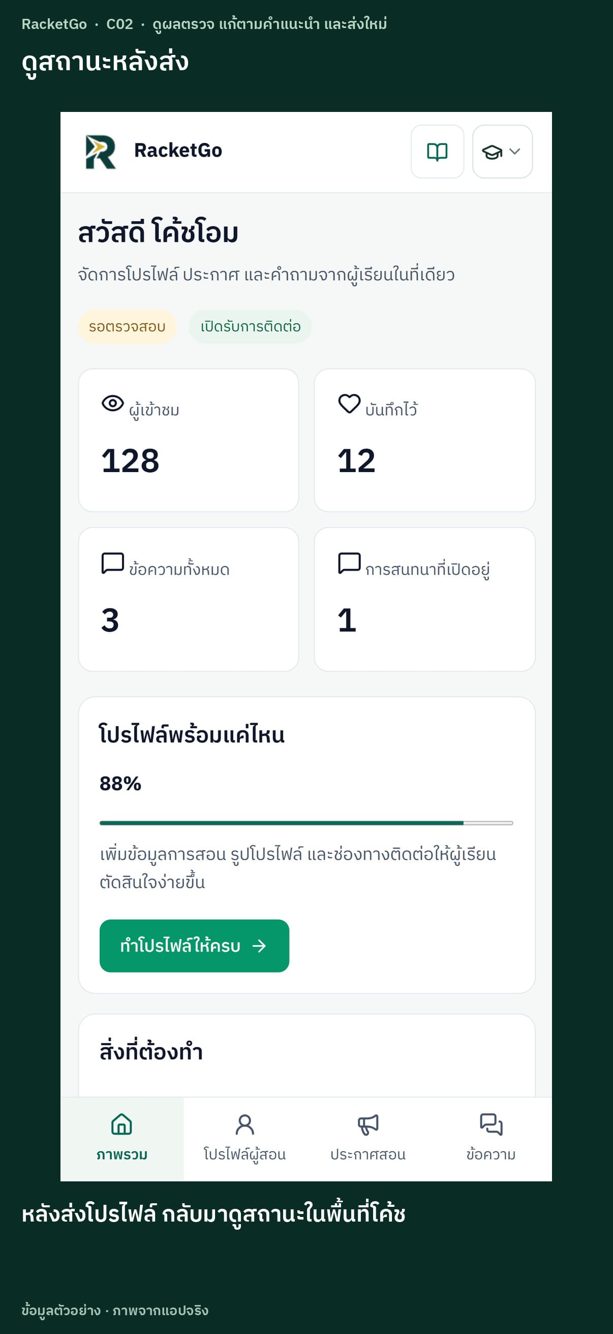 ดูผลตรวจ แก้ตามคำแนะนำ และส่งใหม่
