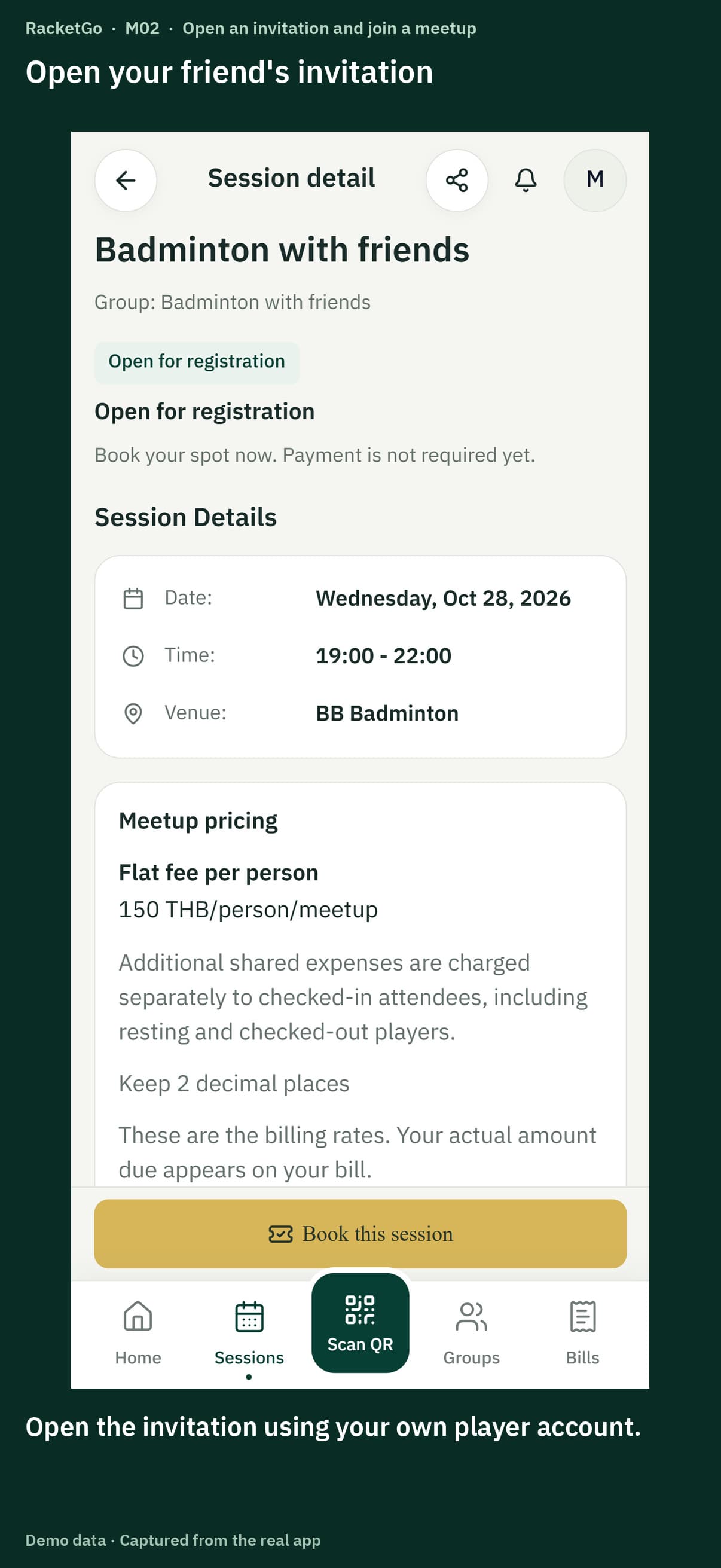 Open an invitation and join a meetup
