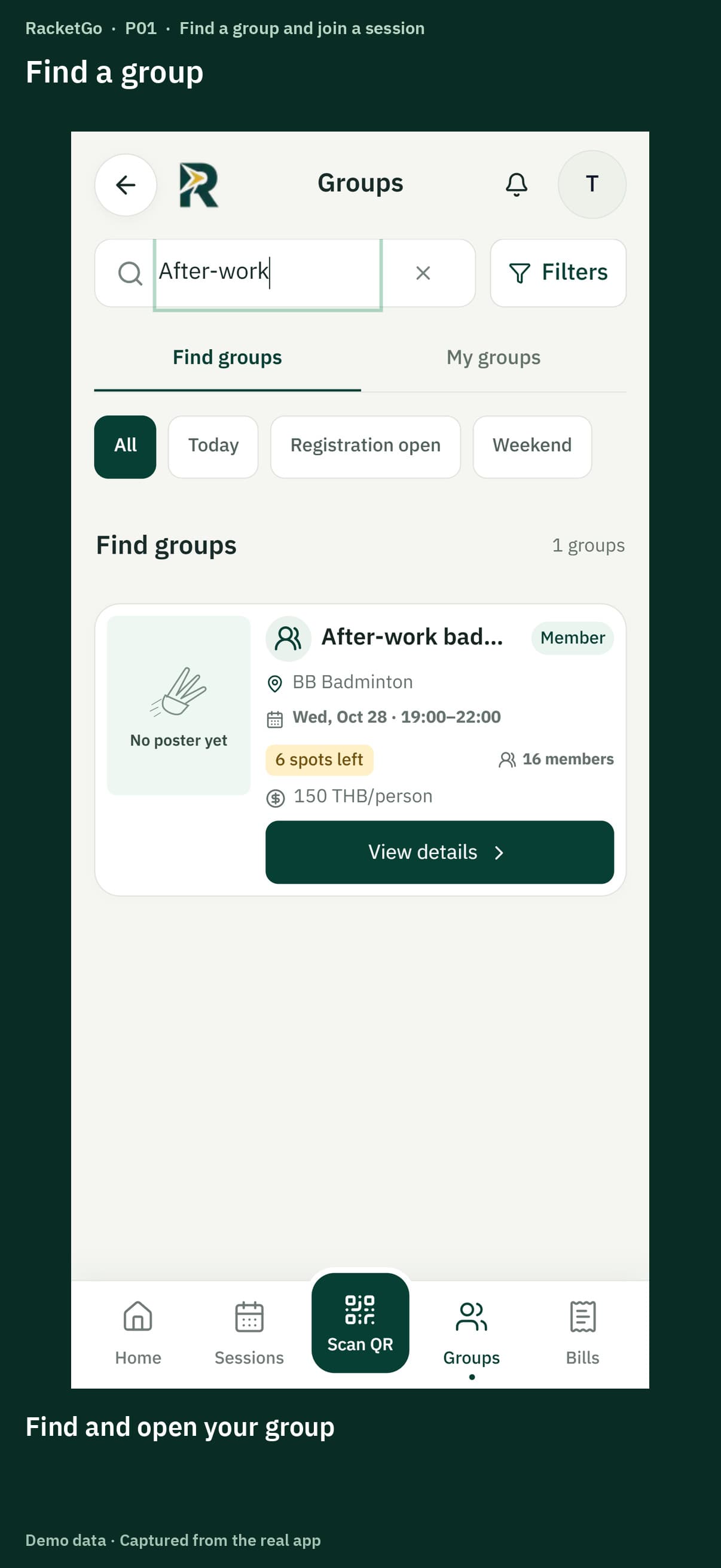 Find a group and join a session